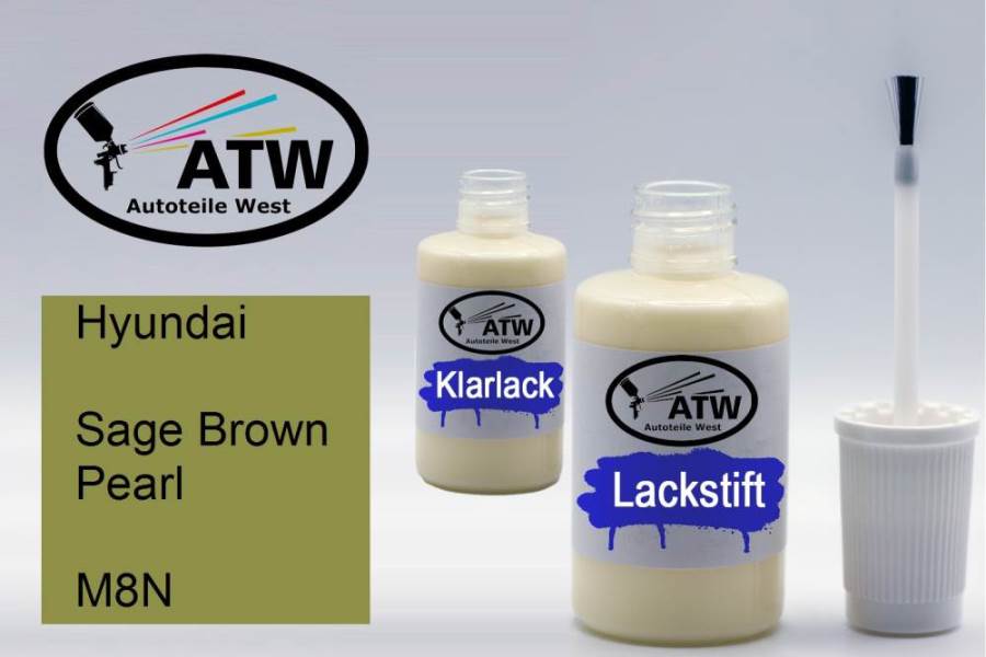 Hyundai, Sage Brown Pearl, M8N: 20ml Lackstift + 20ml Klarlack - Set, von ATW Autoteile West.